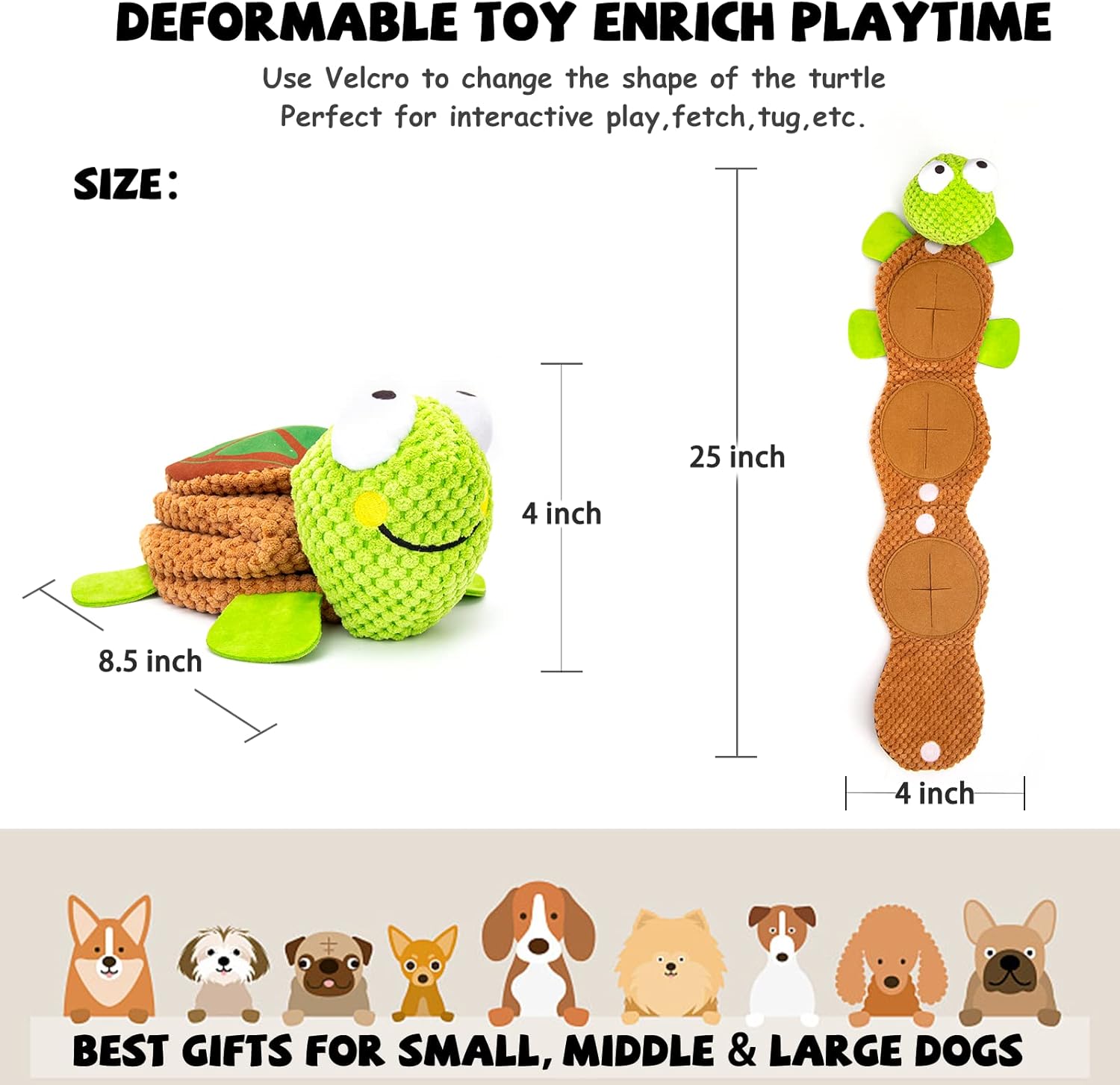 Dog Puzzle Toys - Enrichment Squeaky Crinkle Snuffle Treat Dispensing Smart Dog Toys for Boredom and Stimulating, Durable Plush Toys for Large Medium Small Breed - Turtle